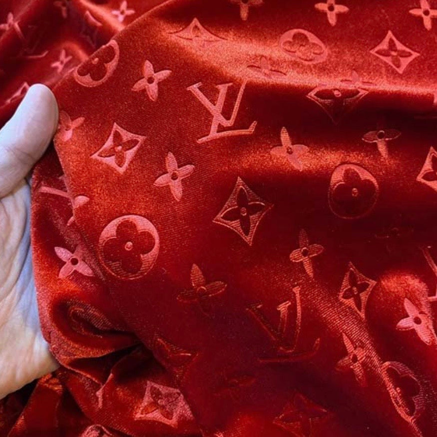 Designer Red LV Velvet 1 Yard