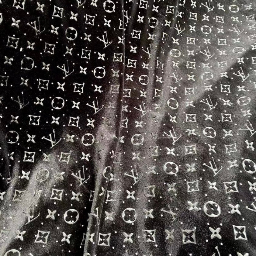 Designer Black Diamond LV Velvet 1 Yard