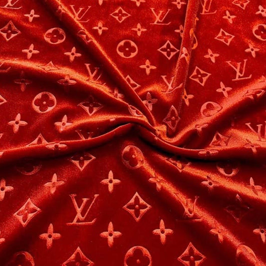 Designer Red LV Velvet 1 Yard