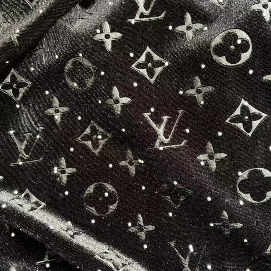 Designer Black Diamond LV Velvet 1 Yard
