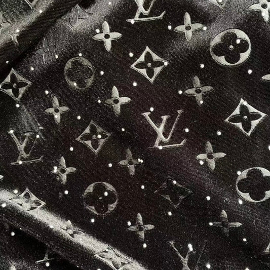Designer Black Diamond LV Velvet 1 Yard