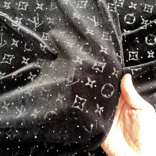 Designer Black Diamond LV Velvet 1 Yard